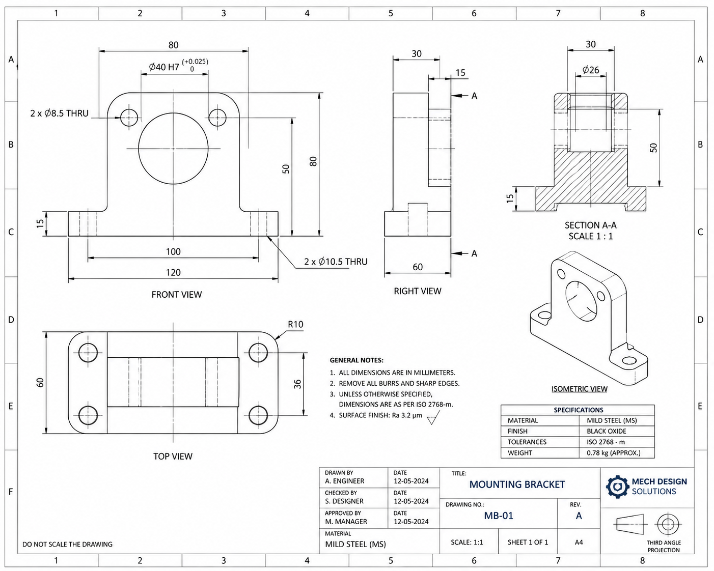Engineering drawing for quote request